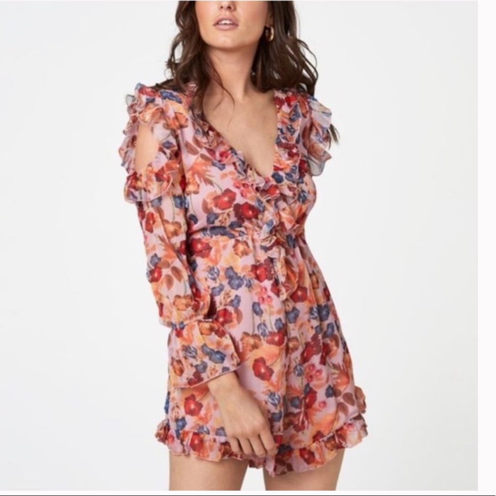 Few Moda Ruffle Cold Shoulder Floral Romper (S) - Picture 1 of 11